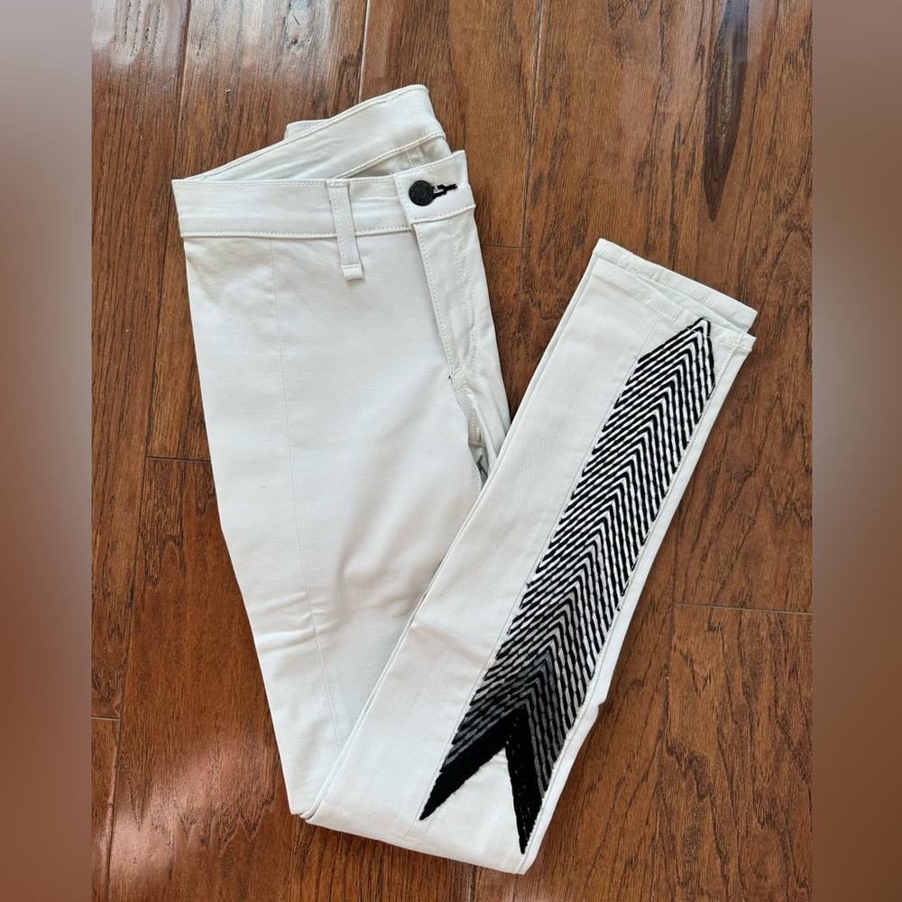 Rag & Bone for Intermix White Skinny Jeans with Black Embroidered Chevron